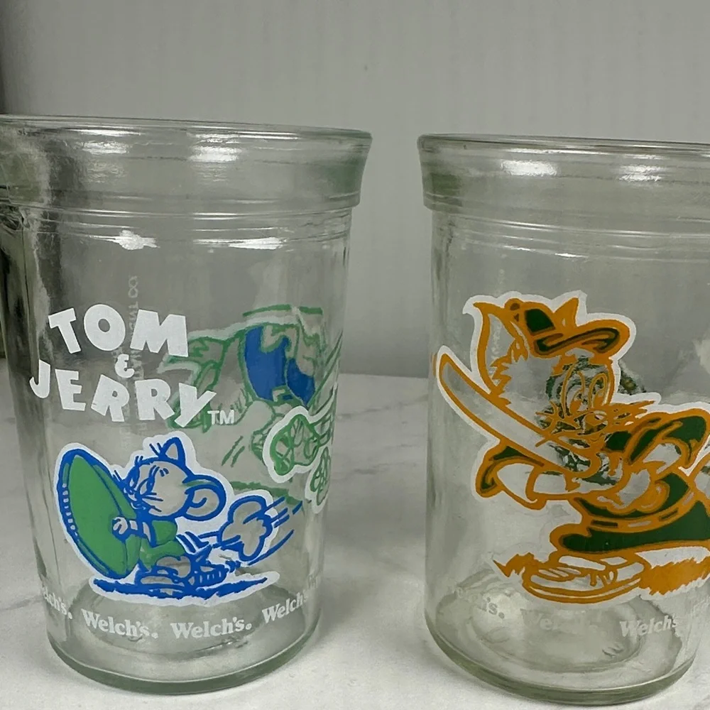 Vintage Tom&Jerry Cartoon Character Jelly Glass Set 4-4” 1990